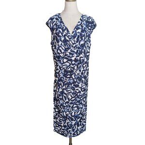 Lauren Ralph Lauren Sleeveless Faux Wrap Midi Dress Size 16 Blue Business Causal